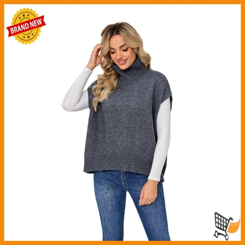 Wool Nylon Mock Neck Sweater Vest Oversized Winter Pullover